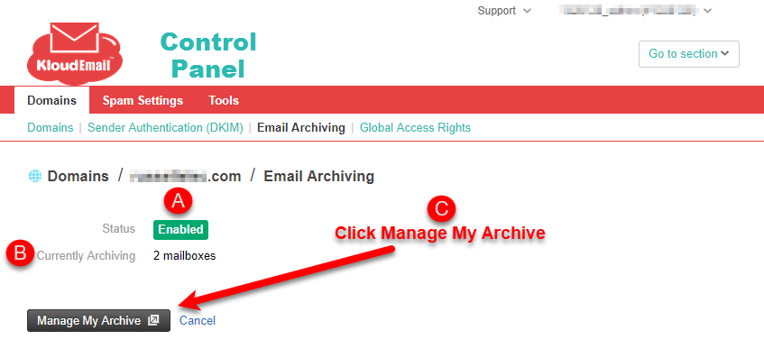 Accessing the KloudEmail Email Archiving Portal Step 3