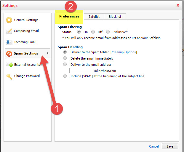 Spam Settings in KartHost KloudEmail