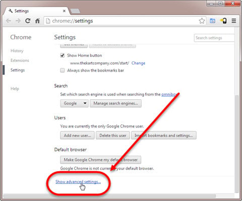Google Chrome Advanced Settings page Step 4