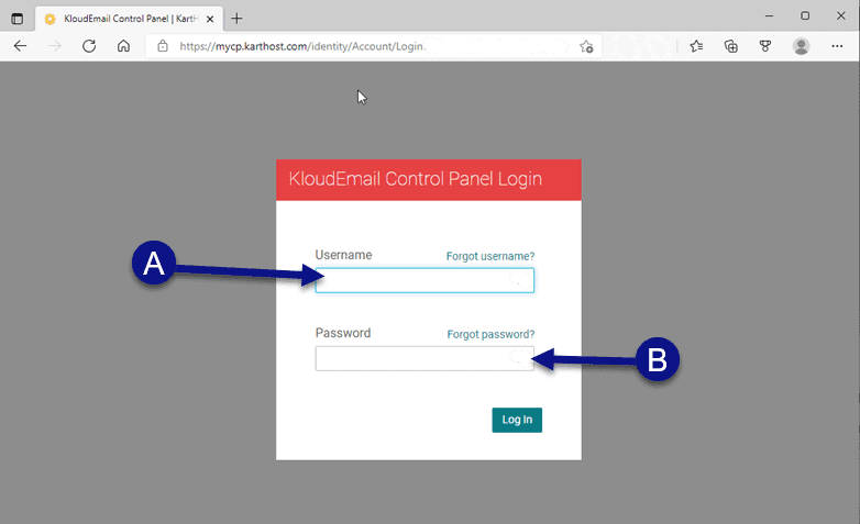 KloudEmail Control Panel Login Page