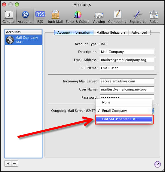 Step 2 to change MD5-Challenge to Password Authentication in Mac Mail