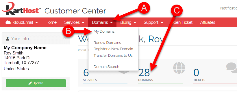 Moving Your Domain Name to Another Customer Center Account Customer Step 2
