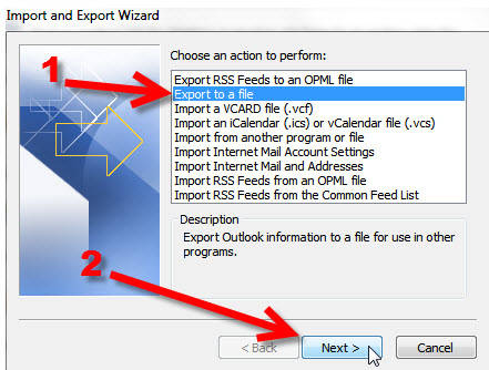 Step 5 Exporting your Outlook 2010 to KartHostKloud Mail