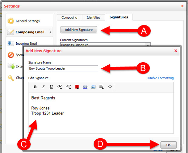 Add and Change Signature and Identity in Professional Email Step 4