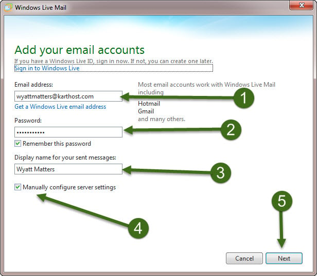 Step 1 How to Setup IMAP using Windows Live Mail