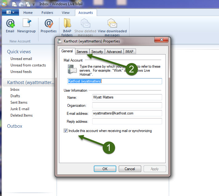 Step 5 How to Change Settings like password for your email account in Windows Live Mail Email Manager using KartHostKloud Mail Email Service