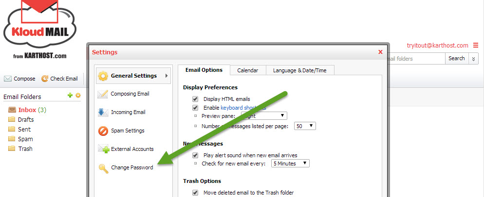 Step 2 to Change Your KartHostKloud Mail Password in Webmail