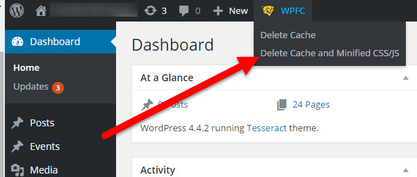 Clearing WP Fastest Cache from your WordPress Admin area