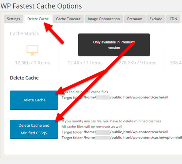 Clearing WP Fastest Cache from your WordPress Admin area