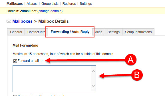 Check the Forward email to box to activate the box below - Email Forwarding for KartHost KloudEmail 
