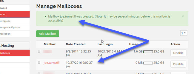 Adding a new KloudEmail Professional Mail mailbox via KartHost Customer Center Step 6