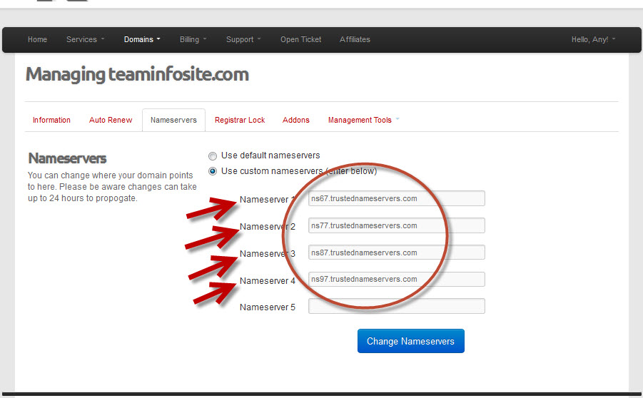 Login to KartHost Customer Center to Manage Domain Name Forwarding Step 4