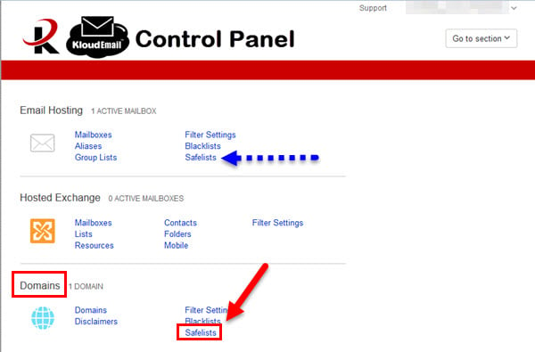 Adding an Email Address of Domain to KloudEmail Safelist Step 1