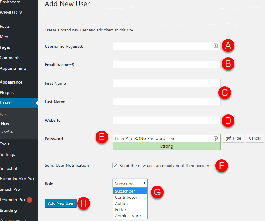 Adding a New WordPress User to your WordPress Install Step 2