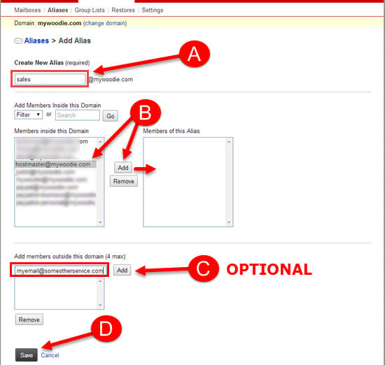 Adding an Email Alias (Forwarder) using KartHost KloudEmail Control Panel Step 3