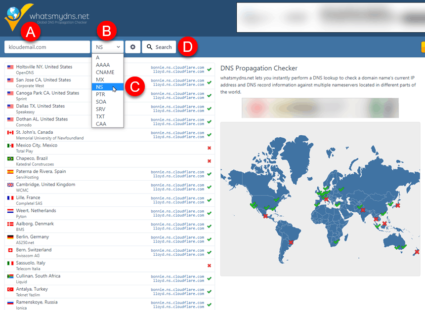 KartHost.com recommends using whatsmydns.net to check your internet propagation