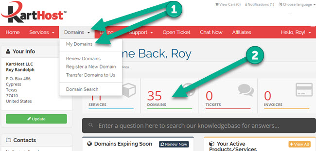 Changing Domain Name Record with KartHost Registered Domain Name Step 1