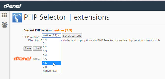 Changing PHP version and setting extensions and setting PHP options with KartHost cPanel hosting packages Step 3