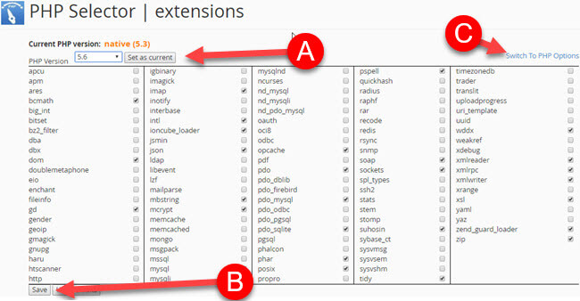 Changing PHP version and setting extensions and setting PHP options with KartHost cPanel hosting packages Step 4