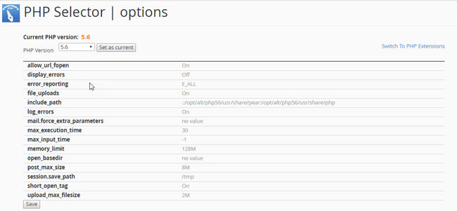 Changing PHP version and setting extensions and setting PHP options with KartHost cPanel hosting packages Step 5