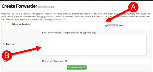 Creating Free Email Forwarder with KartHost Registered Domain Step 5