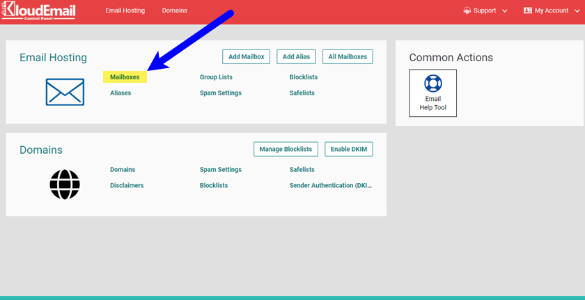 Automatic Folder Clean up using the KartHost KloudEmail Control Panel Step 01