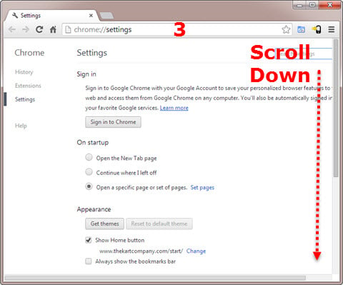 Google Chrome Settings page Step 3