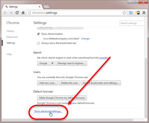 Google Chrome Advanced Settings page Step 4