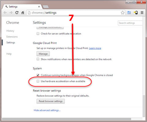 Google Chrome Advanced Settings page Step 7