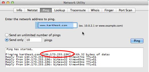 KartHost How to Ping using Mac Network Utility