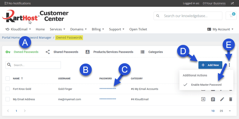 Owned Passwords in the KartHost Password Manager