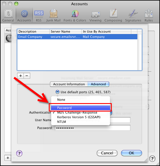 authenticating on a mac change password