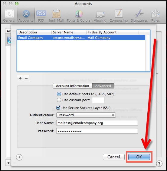 Step 5 to change MD5-Challenge to Password Authentication in Mac Mail