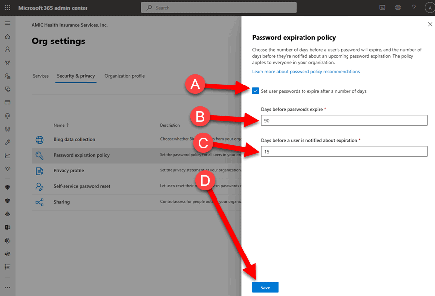 Microsoft Office 365 Mailbox Password Policy Step 5