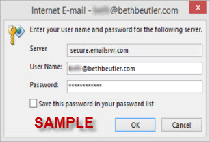 Outlook shows this Popup wanting my User Name and Password