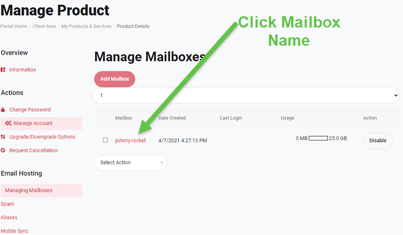 Changing your KloudEmail Mailbox Password in the KartHost Customer Center Step 4