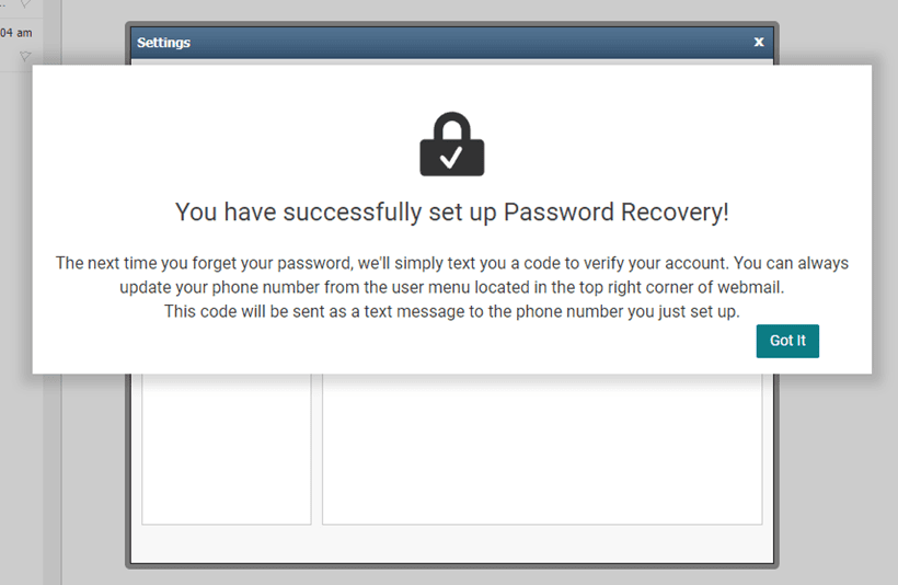 Successfully Set up Password Recovery!