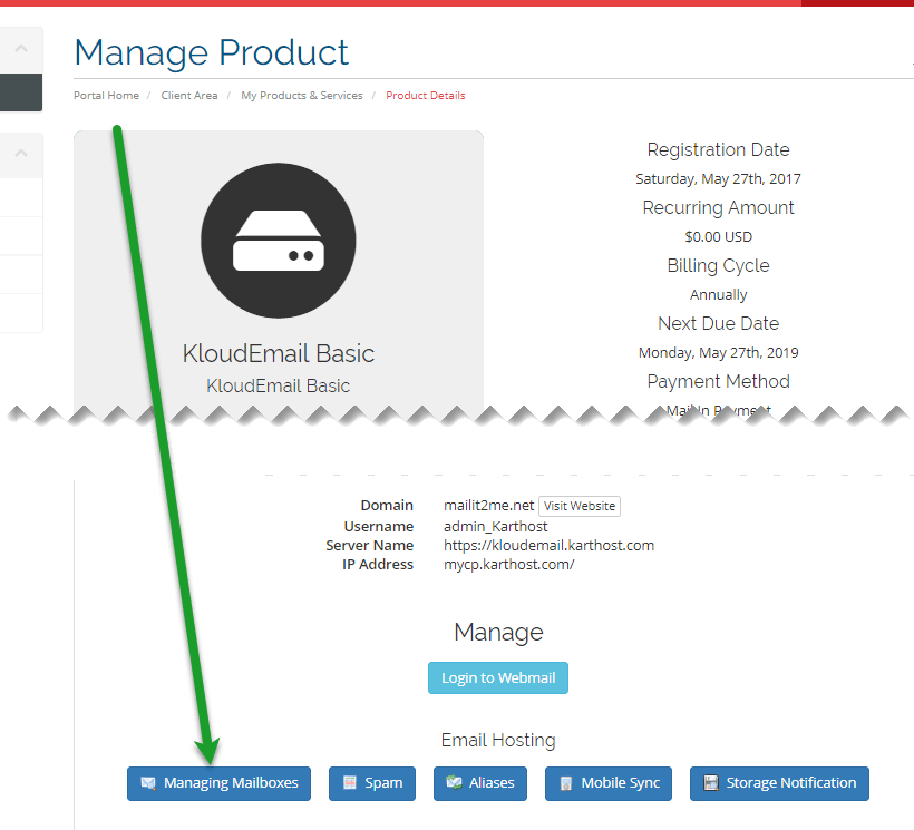 KartHost Customer Center Renaming KloudEmail Mailbox Usernames Step 3