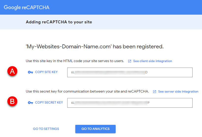 How to obtain your Google reCAPTCHA SITE and SECRET Keys Step 5