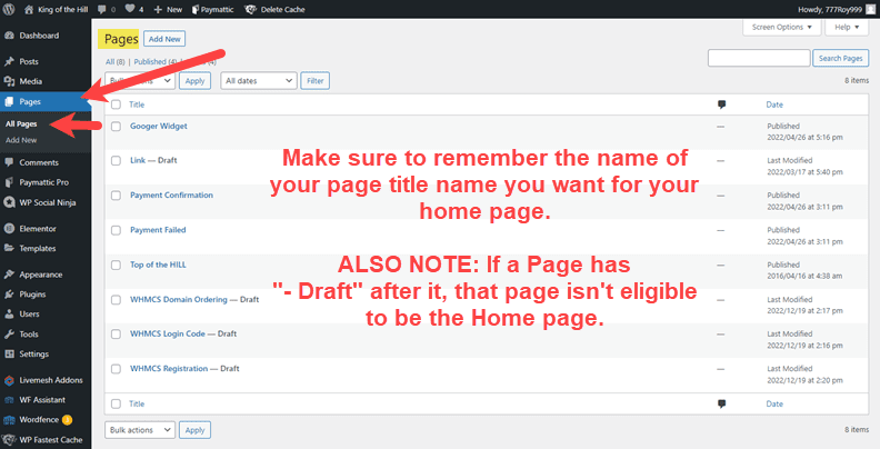 Step One How to Assign a WordPress Page as the Home/Front Page