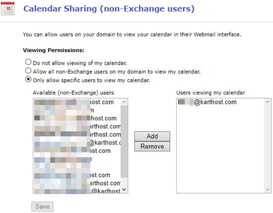 What is the Exchange End User Control Panel for KartHost Hosted Exchange 5