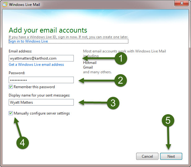 Step 1 - How to Setup POP using Windows Live Mail