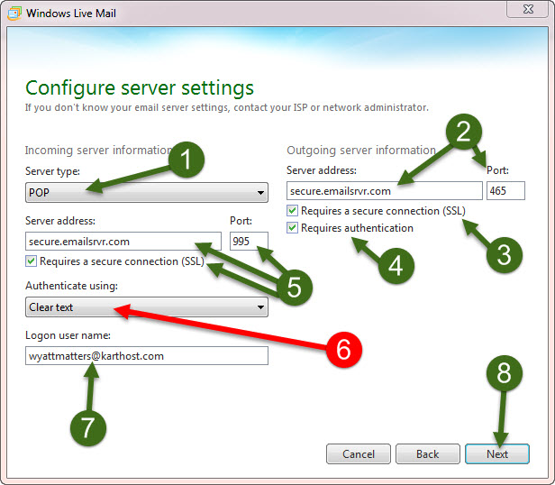 Step 2 - How to Setup POP using Windows Live Mail