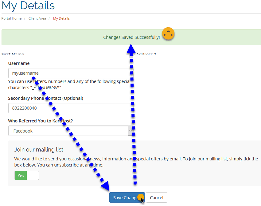 Adding or Removing a Username to your KartHost Customer Center Account Step 3