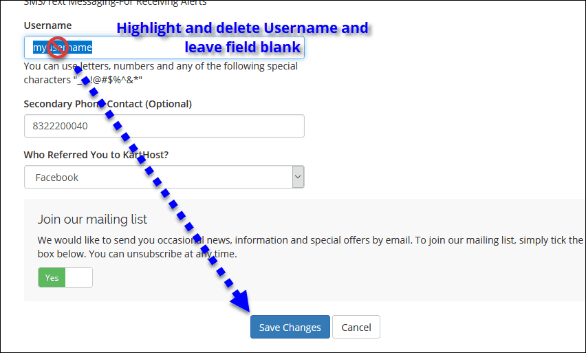 Removing a Username in your KartHost Customer Center Account. Step 5