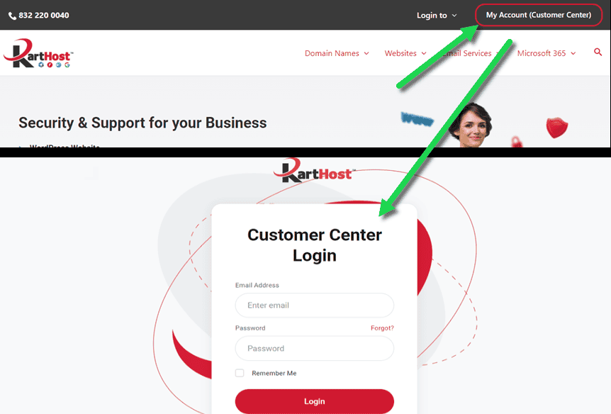 Login to the KartHost Customer Center First