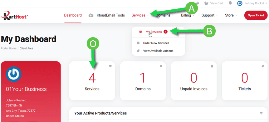 Step 2 - Select Services then My Services from my drop down menu