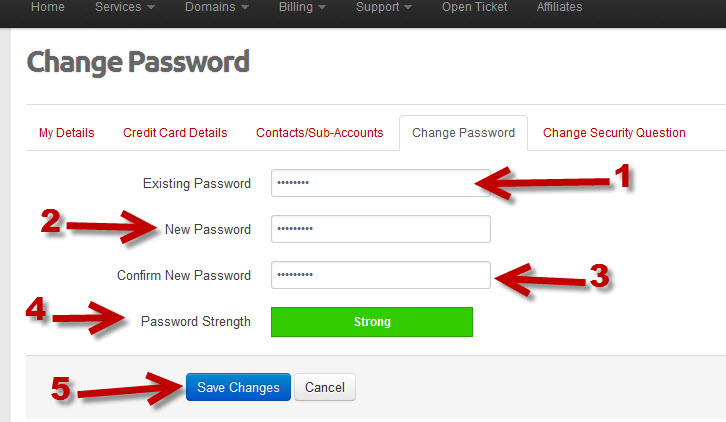 How to change your KartHost Customer Center Password once logged in to your account - step 2