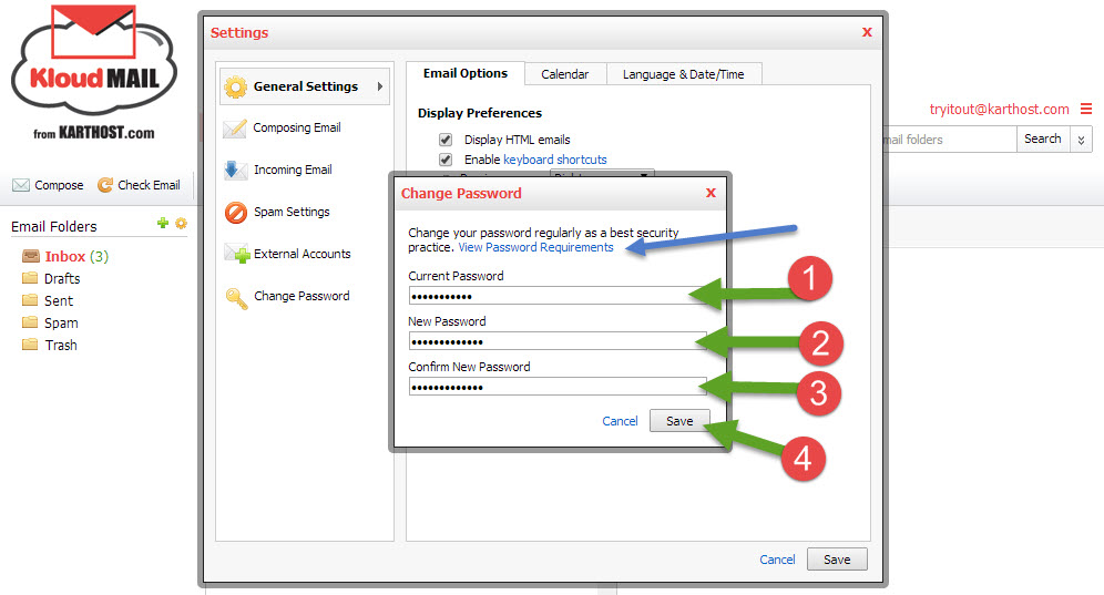 Step 3 to Change Your KartHostKloud Mail Password in Webmail