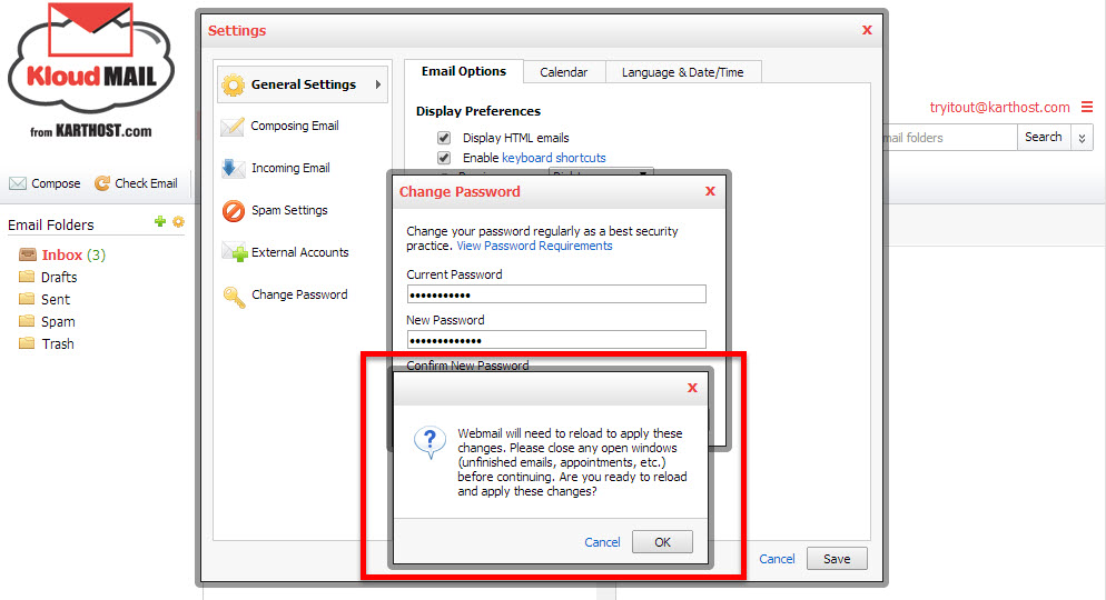 Step 4 to Change Your KartHostKloud Mail Password in Webmail